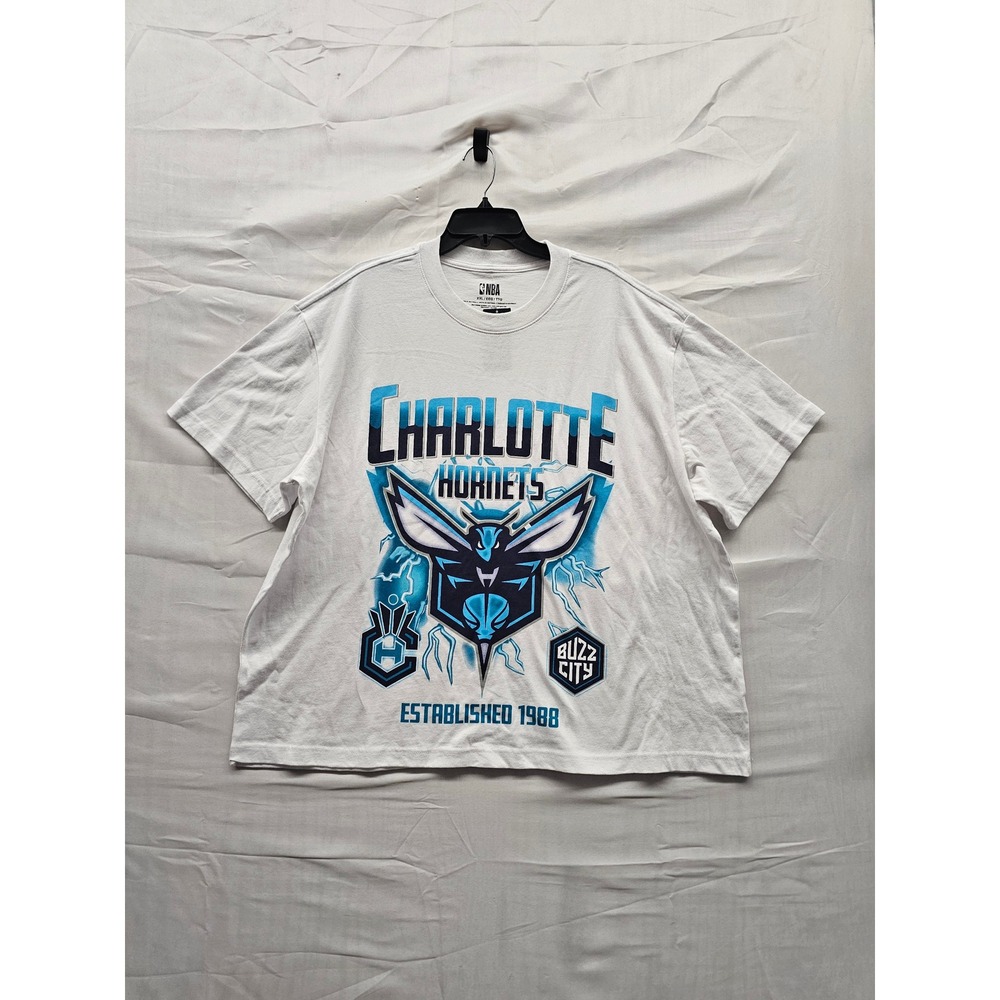 NBA Mens Charlotte Hornets Graphic Tee White Cotton Athletic Size XXL